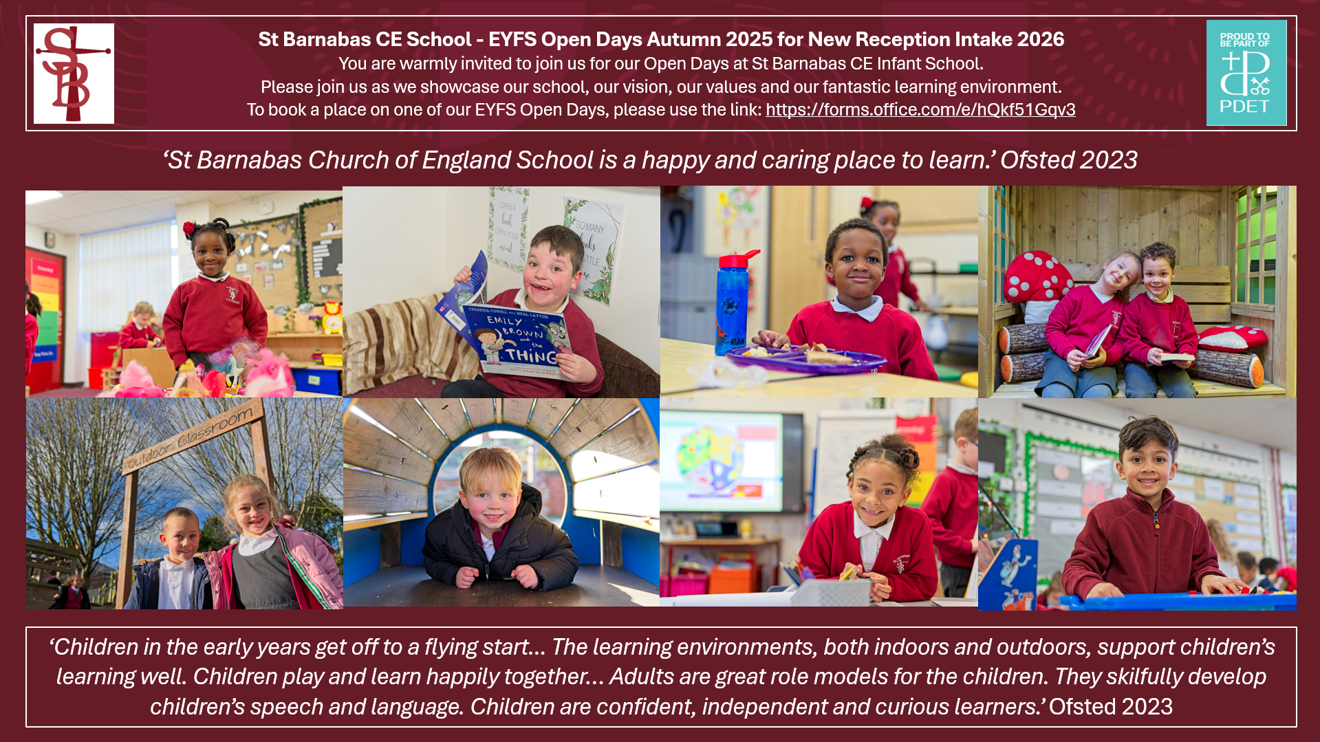 EYFS Open Days for September 2026 start now available to book. 